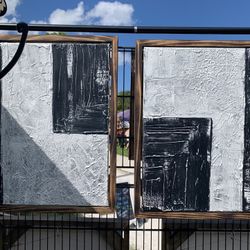 2 Piece Custom Textured Black & White Art Piece 