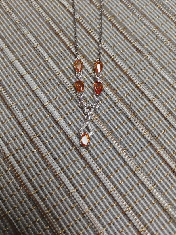 Simulated Champagne Diamond Necklace Sterling Silver 925 18"