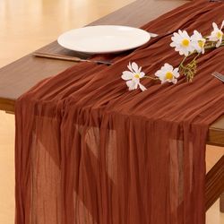 Socomi 3pcs Terracotta Easter Spring Cheesecloth Table Runner Boho Rustic Gauze 120 inch 10FT Cheese Cloth Runner for Wedding Party Baby Shower Birthd