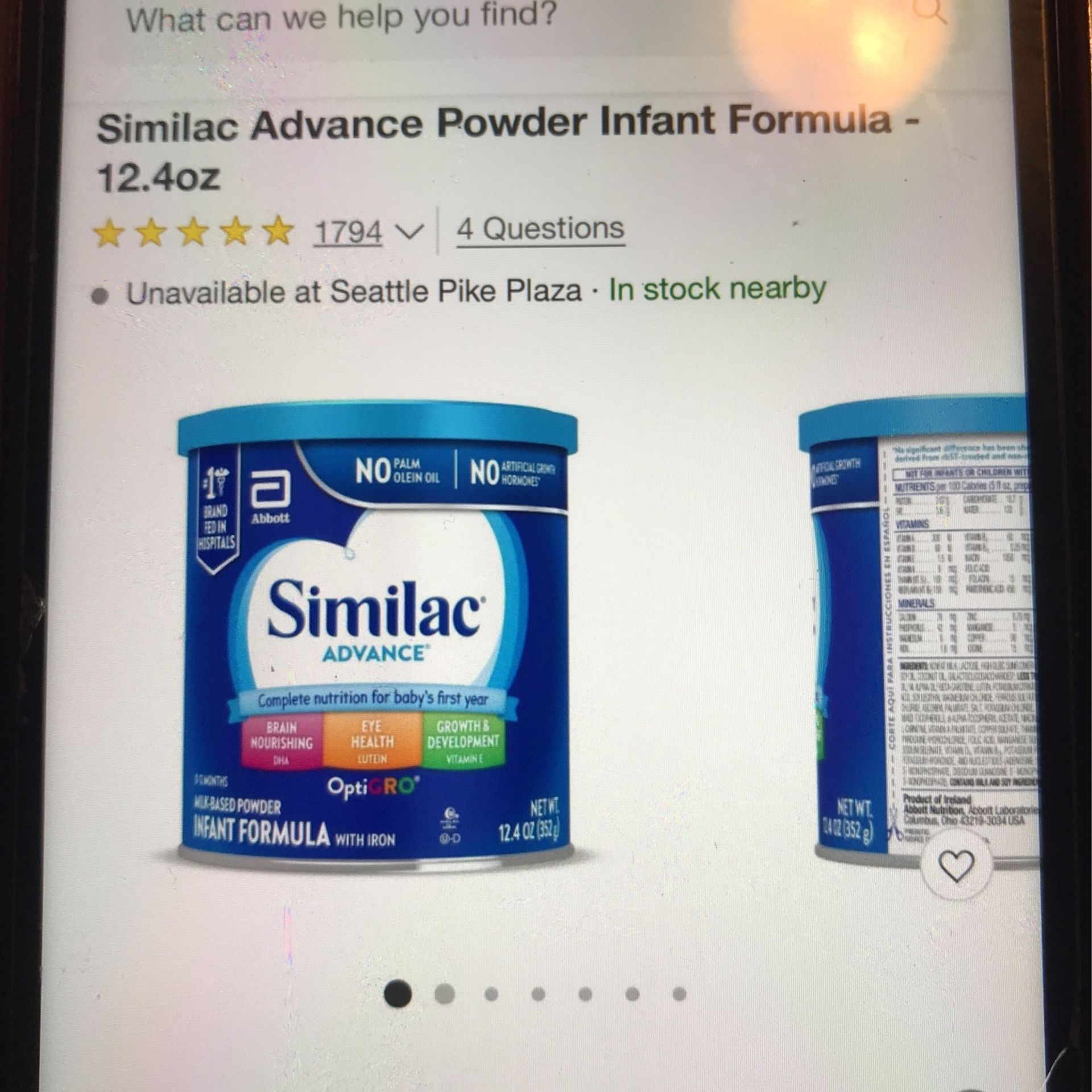 Similac Advance Powder Infant Formula 12.4oz