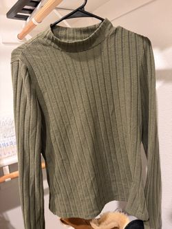 Olive Green Ribbed Mock Neck Sweater