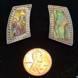 Silvertone And Abalone Earrings