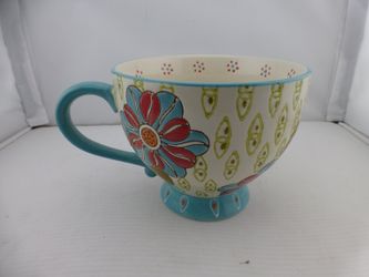 Dutch Wax by Coastline Imports Handpainted Floral Ceramic Mug Footed Teal - H1