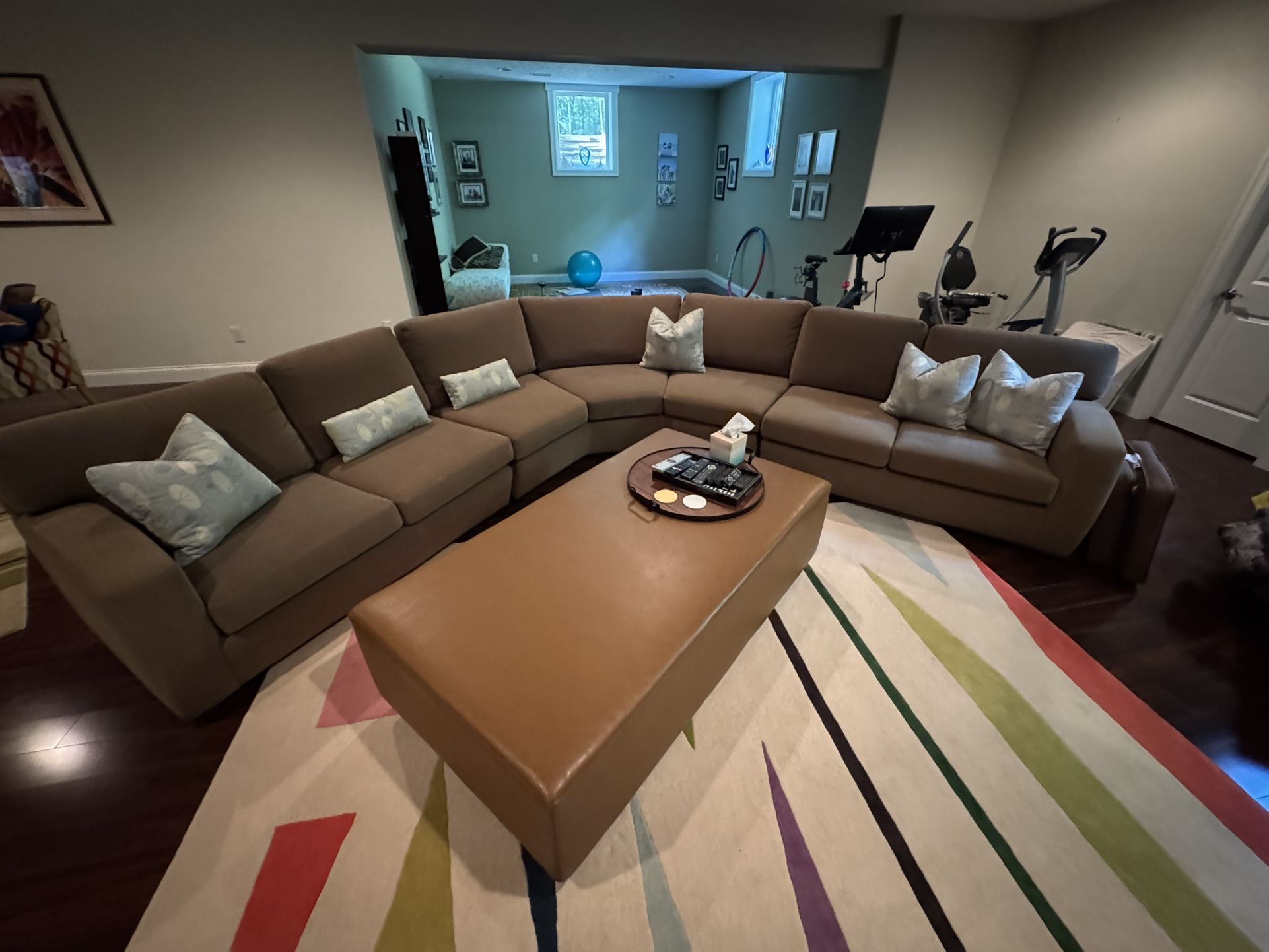 Custom made sectional, ottoman, and throw pillows