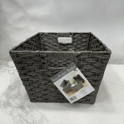 Faux Wicker Grey Basket Tote Storage Space Decor 