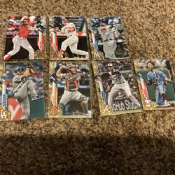 7 Superstar 2020 Topps Gold Star Parallel Baseball Cards- Ohtani, Judge, Trout, Kershaw, Harper, Freeman, Posey