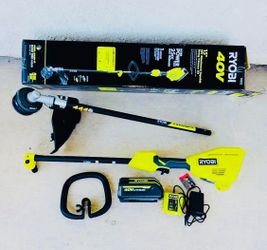 RYOBI 40V 15 in. Expand-It Cordless Battery Attachment Capable String Trimmer with 4.0 Ah Battery and Charger New