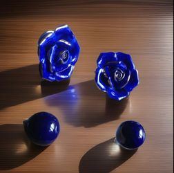 Ceramic T and Y Tandycrafts Wall Mounted Hangers Set Of 2 Flower Royal Blue