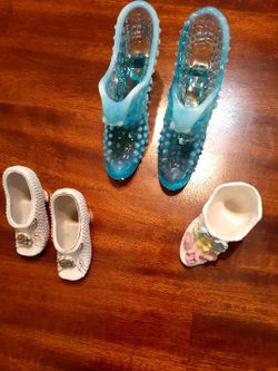 Blue Hobnail Glass Shoes. And Others