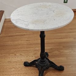 24" Marble and Iron Pedestal Table