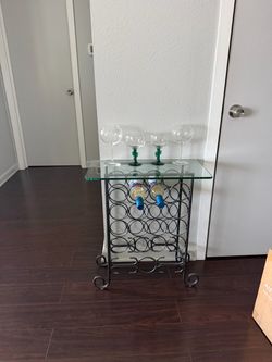Wrought Iron Wine Rack Table with Glass Top