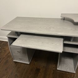 Modern Gray Computer Desk with Storage & Keyboard Tray