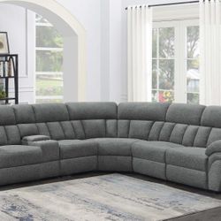 BAHRAIN 6-PIECE MODULAR RECLINING SECTIONAL SOFA CHARCOAL