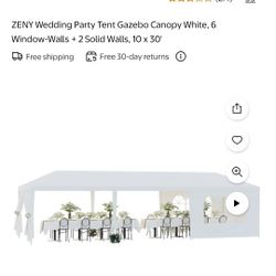 ZENY Wedding Partv Tent Gazebo Canopy White, 6 Window-Walls + 2 Solid Walls. 10 x 30