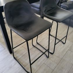 Black Leather High Chairs (Pair)