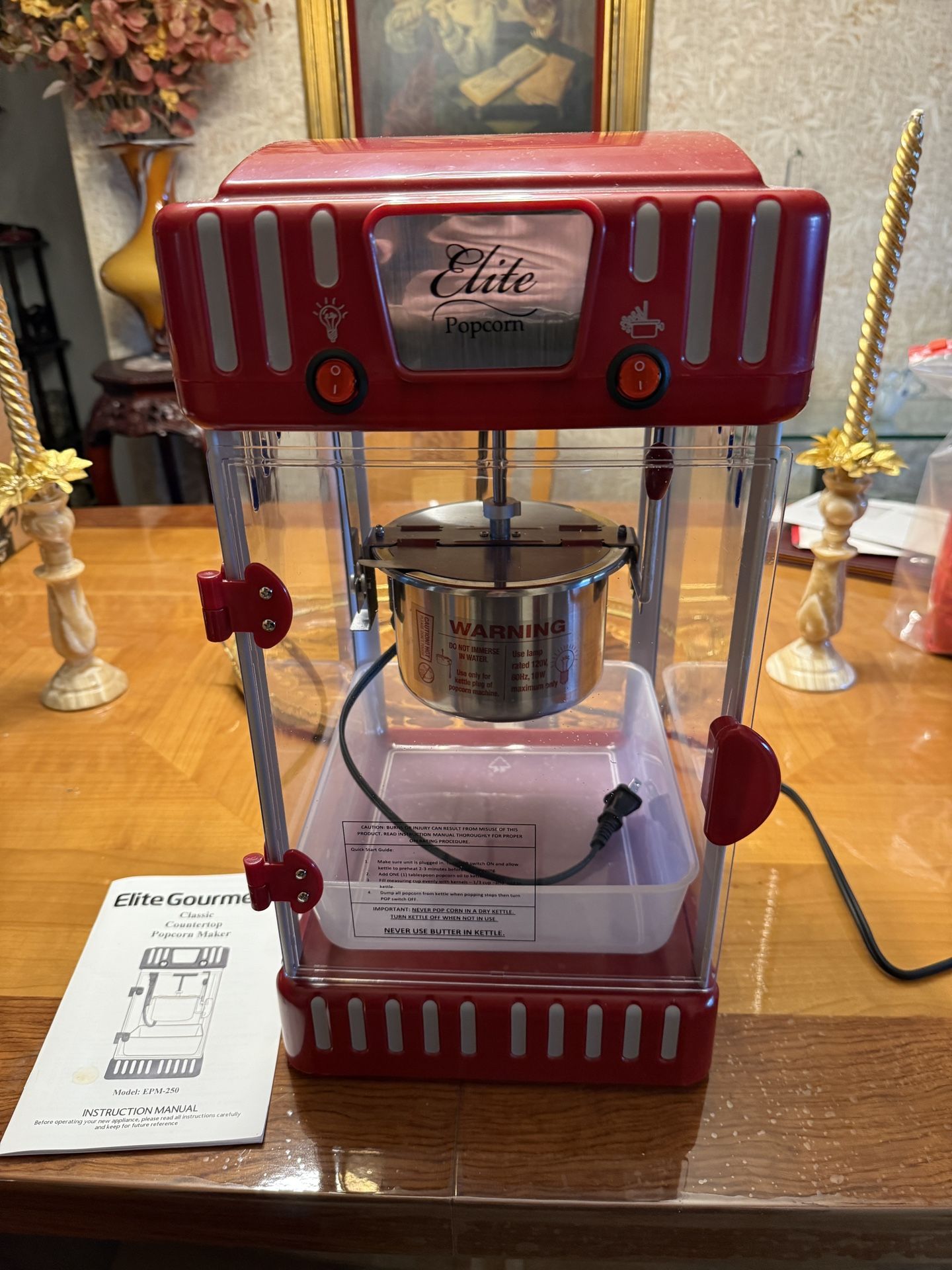Elite Gourmet Classic Carnival Tabletop Kettle Popcorn Maker Popper Machine - Retro-Style