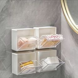 1pc Wall Mounted Flap Storage Box Wall Non-punched Floss Swab Box Bathroom Bathroom Dust-proof Small Items Organizer Box 3.3*3.3 Inches