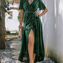 Neck Long Dresses For Women Corduroy Cocktail Dresses Party Gown Short Sleeve Maxi Dress with Belt