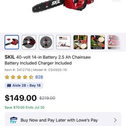 SKIL 40-volt 14-in Battery 2.5 Ah Chainsaw Battery Included Charger Included