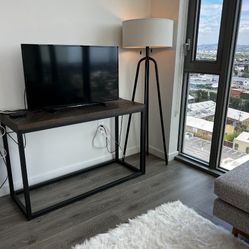 Excellent Rustic TV Console Sofa Table With Metal Base And Wood Charcoal Finish
