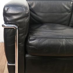 BEAUTIFUL Italian Black Leather / Steel Office Chair Couch 