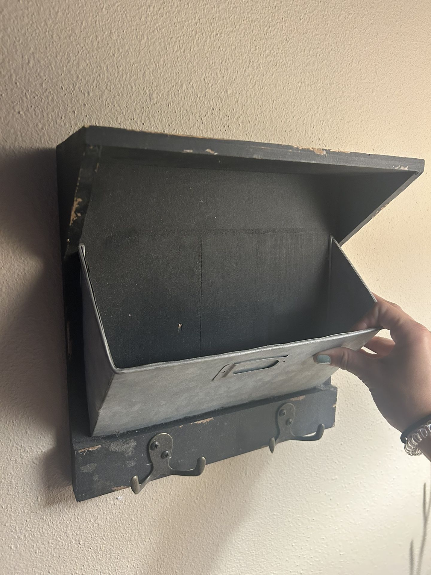 Rustic Mail Shelf With Coat Hooks