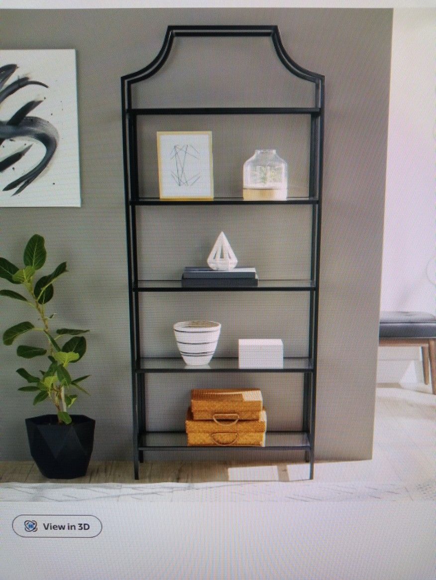 New In Box Black Metal W Glass Shelves Etegere