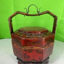 Rare Chinese Wedding Basket with Hand Painted Star