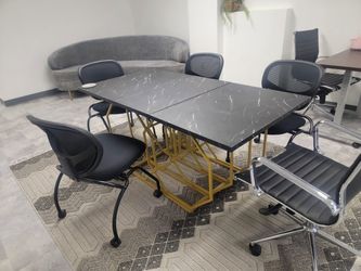 Black Marble-Top Dining Table with Gold Base