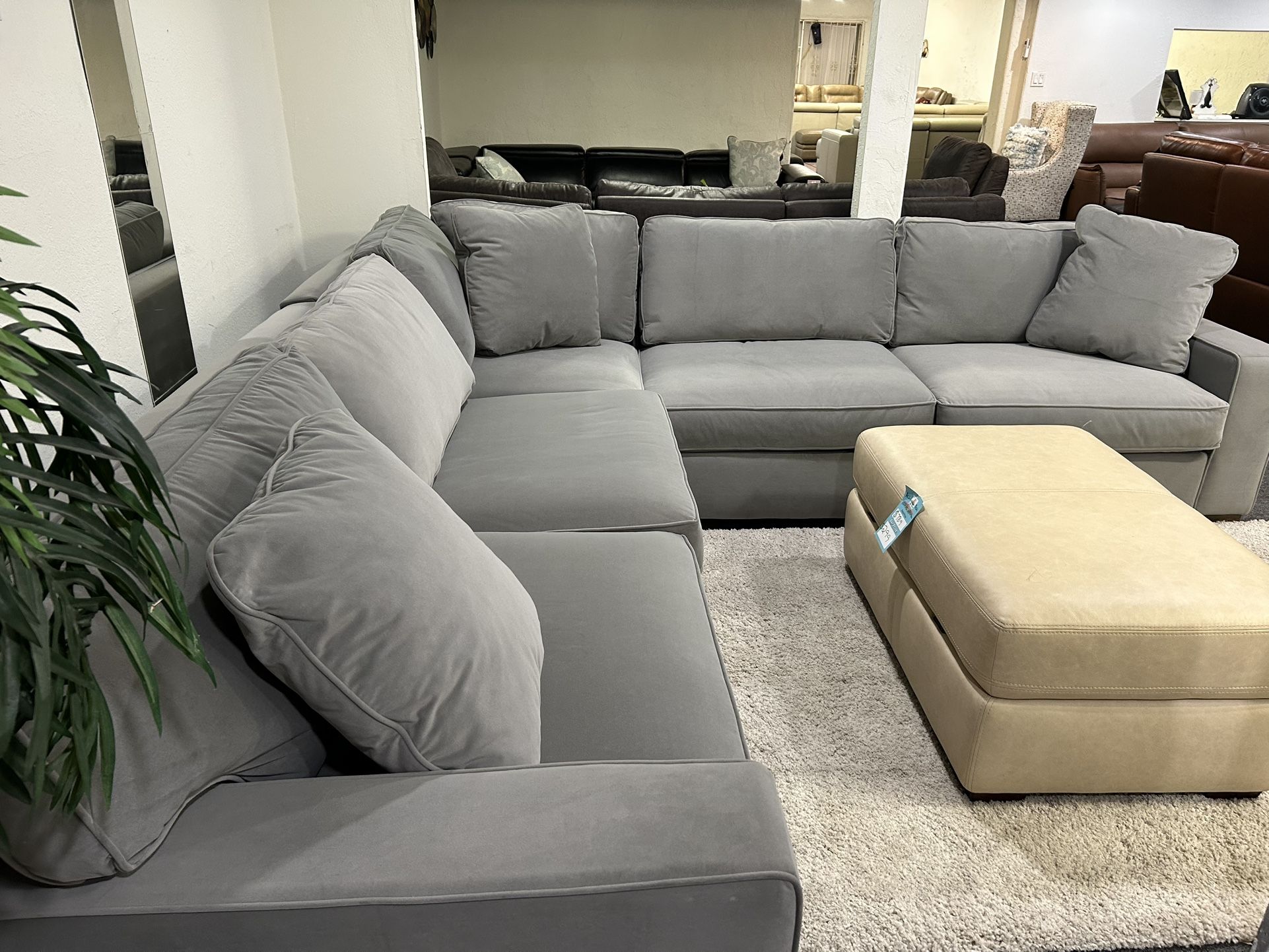 Furniture- 3 Pc Velvet Fabric Sectional- Maristtin