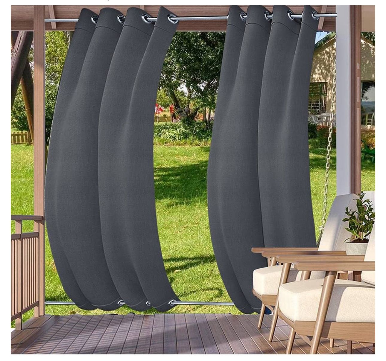 52"x94" Outdoor Patio Curtain Windproof Double Grommets,Thermal Insulated Room Waterproof Blackout Draperies Grommet at Top and Bottom Curtains for Pr