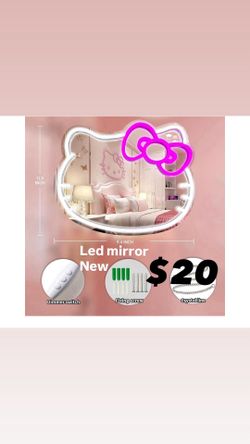Anime Hello Kit Mirror with Light Neon Signs for Wall Decor, Teen Girl Gift,Makeup Mirror neon Sign Room Decor (9.4 * 11.9 inch)
