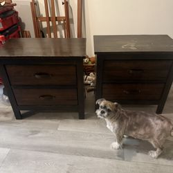 Side Tables Bed Drawers Brown Wood