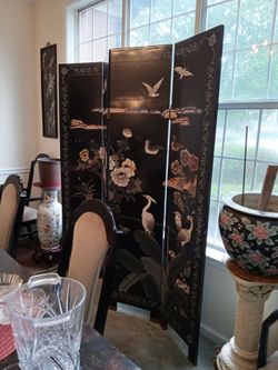 Black Lacquer Asian Folding Room Divider Screen