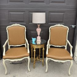 Vintage French Provincial Shabby Chic Leather Accent Desk Chairs $247.00