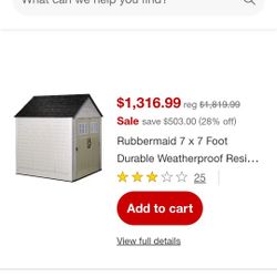 RUBBERMAID 7X7 PLASTIC SHED DISMANTLED CAN DELIVER 