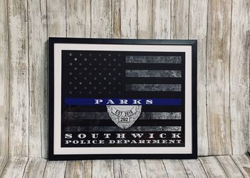 Police art framed flag custom made with name city and badge