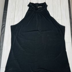 Michael Kors Black Sleeveless High Neck Embroidered Halter Top
