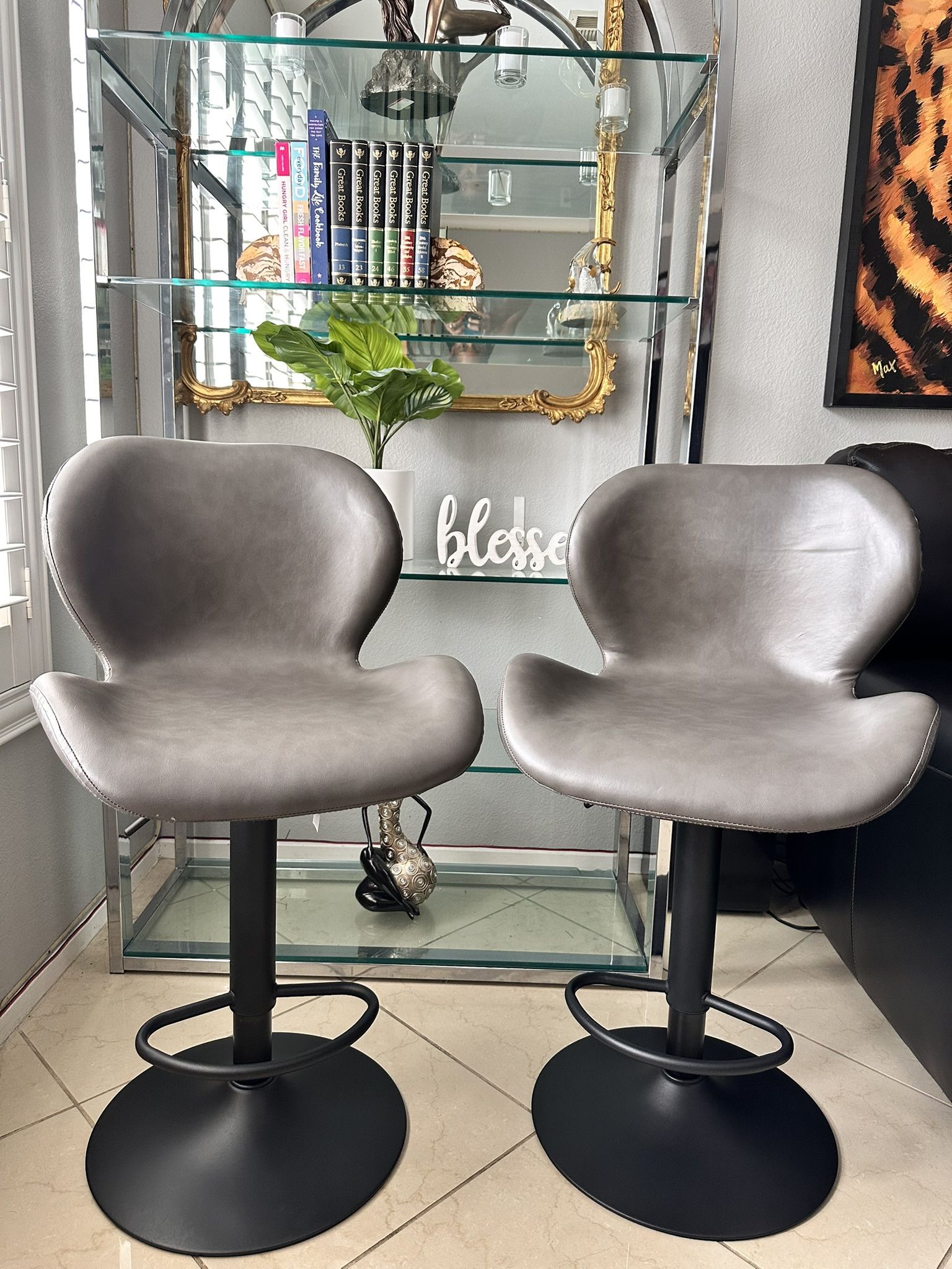 2 Gray Adjustable Bar Stools