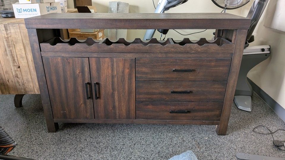Dark Acacia Wood Sideboard, Buffet, Server, Wine Rack