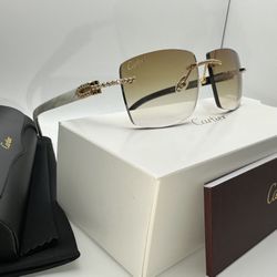 Cartier Diamond White Buffalo Horn Gold/Brown Glasses