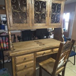 Solid wood rustic desk and chair 