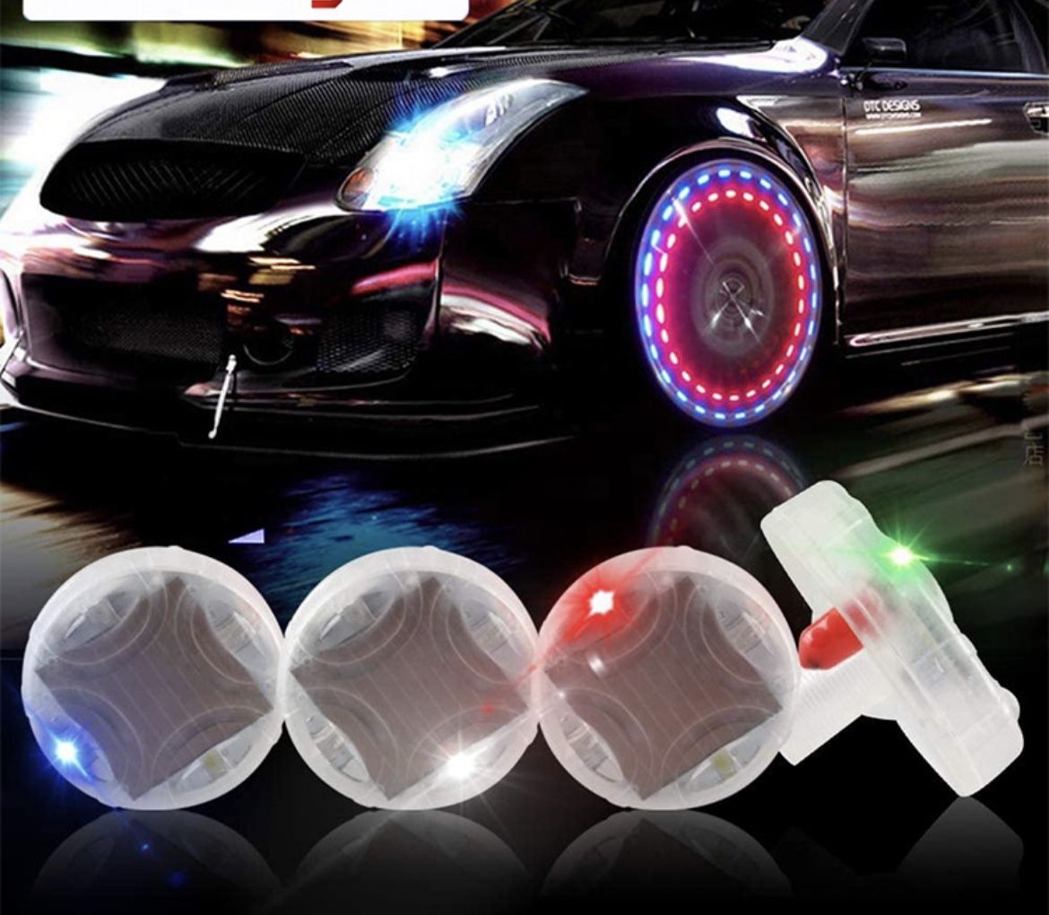 4 Pack Solar Power Tire Valve Cup Led Wheel Light for Car, Bike and motorcycles