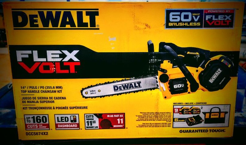 DEWALT [FLEXVOLT] 60V MAX CHAINSAW KIT [ 35CC ]  [ FLEXVOLT ] [ 60v ]

[ *2* - 9 Ah Batteries ]  [ 6 AMP FAST CHARGER ]  NEW!!