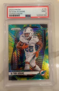 2024 Prizm Devon Achane Hyper Prizm Green Dolphin /180 PSA 9