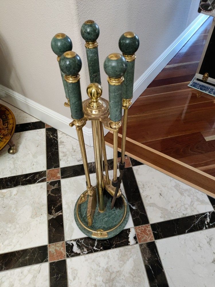 Antique French Marble Fire Place Poker Tool Set 