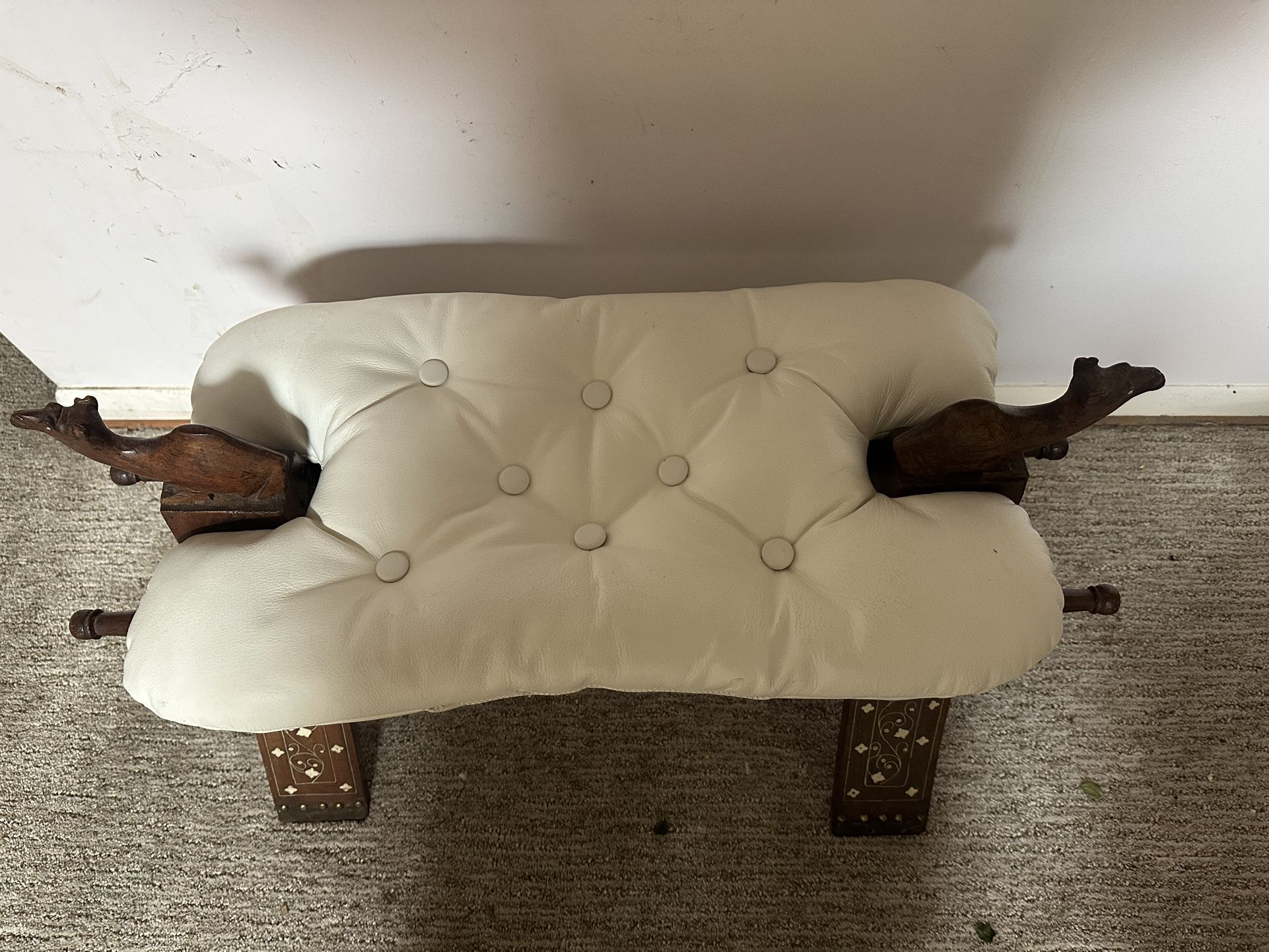 Wood Inlay Camel Footstool