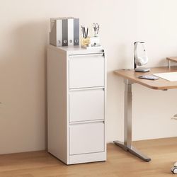 White Metal Vertical Filing Cabinet