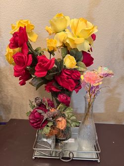 Artificial Flower Arrangement Set with Vases