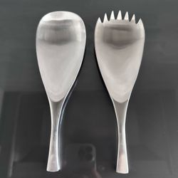 Vintage Dansk MCM Odin Brushed Stainless steel salad serving set one Spoon and one Fork 8 3/4”